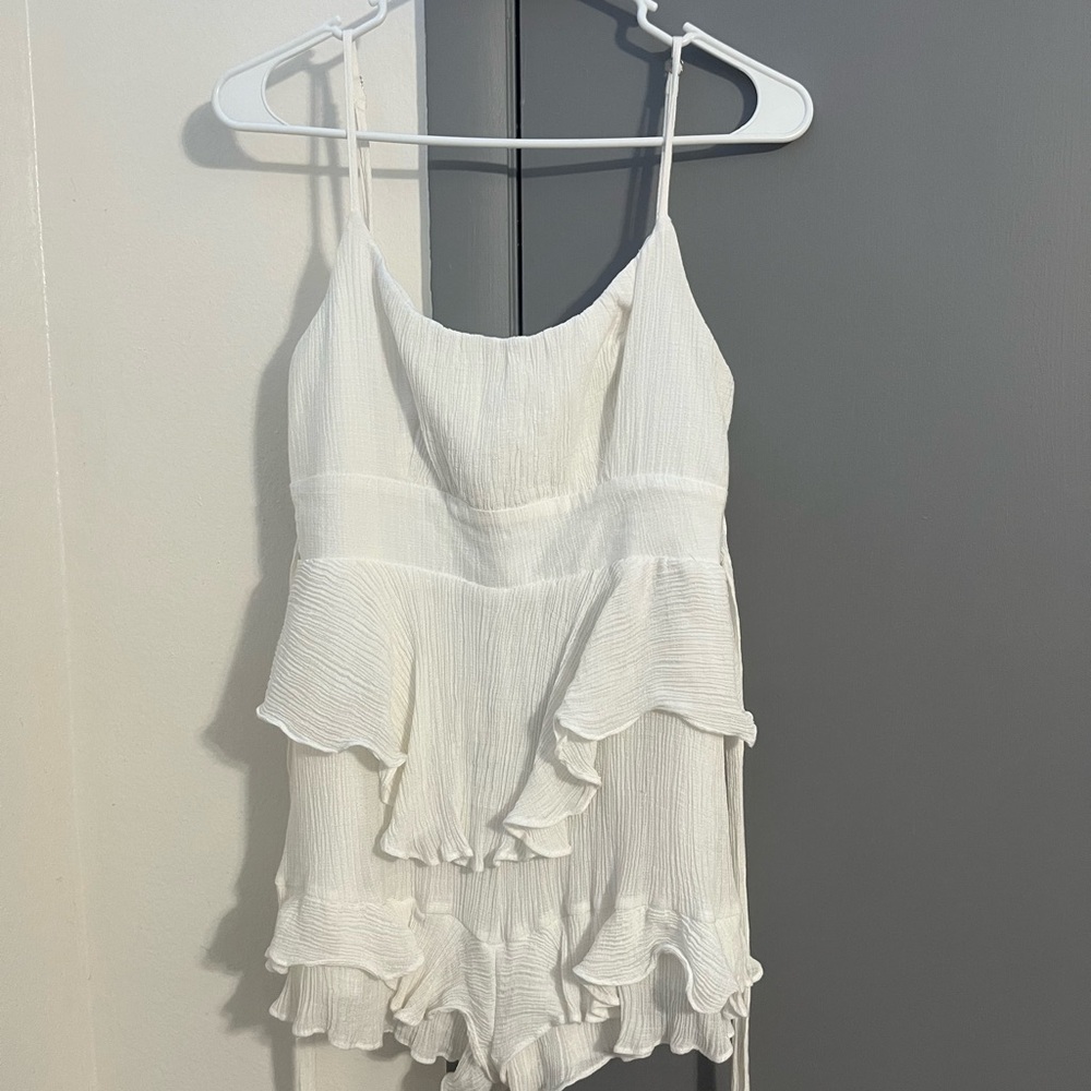 White Ruffled Sleeveless Romper